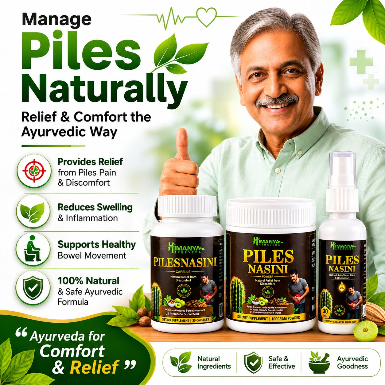 Piles Nasini Kit - Combo with Capsule, Powder & Oil