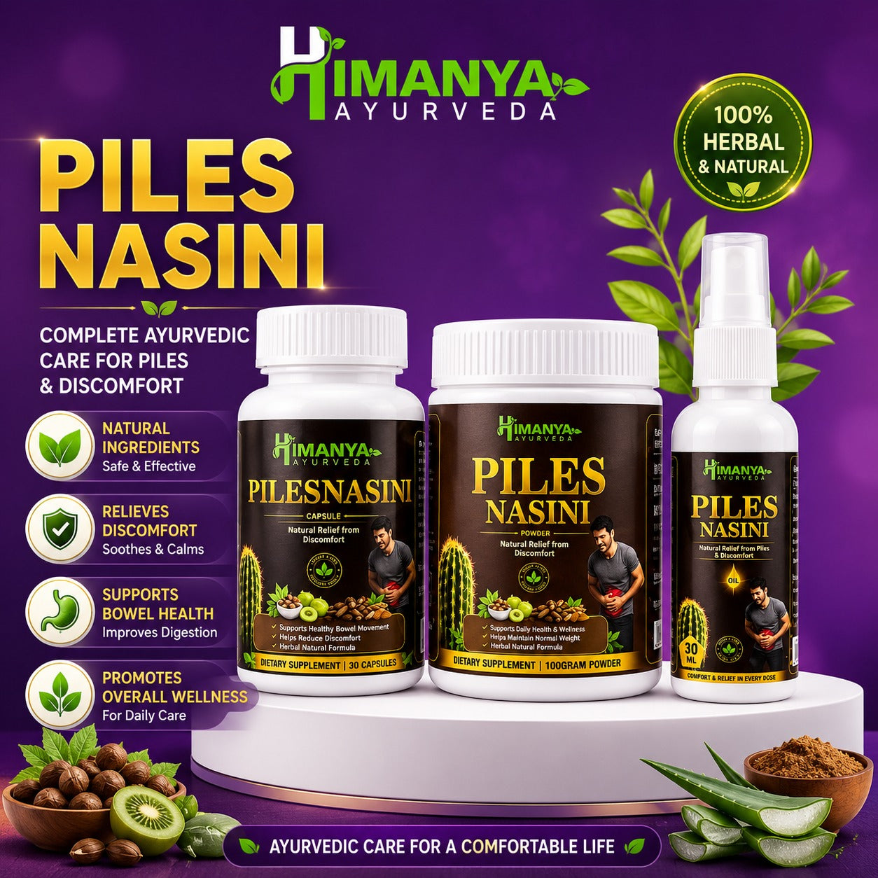 Piles Nasini Kit - Combo with Capsule, Powder & Oil